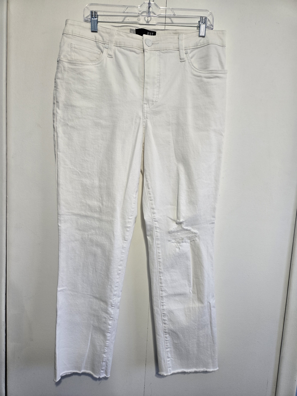 KUT from the Kloth Reese Fab Ab Ankle Straight Leg White Jeans Raw Hem Size 14